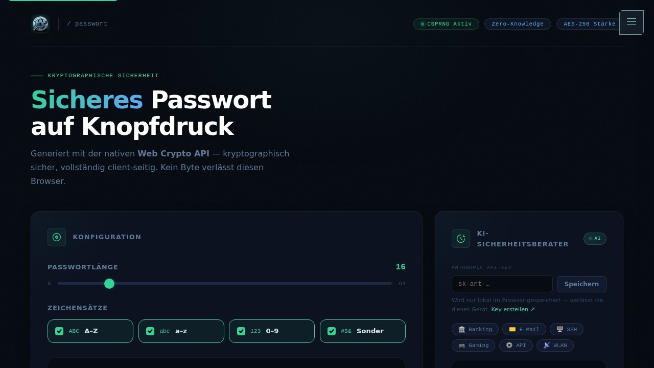 Website-Vorschau von Passwort Generator